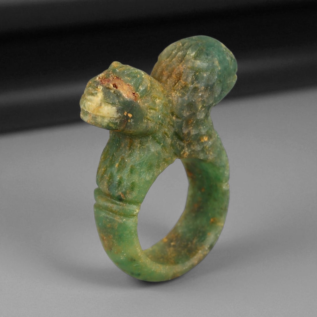Ancient Parthian Double-Headed Feline Guardian Stone Ring, c. 2nd-3rd Century CE, 3.9cm (1 of 2)