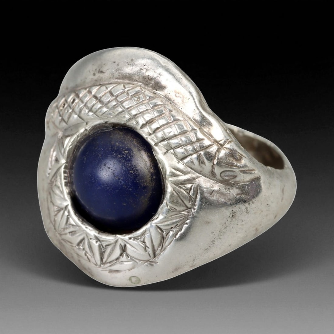 Antique Persian Snake Motif Lapis Lazuli Silver Ring, c. 19th-20th Century, US 7.5 (1 of 3)