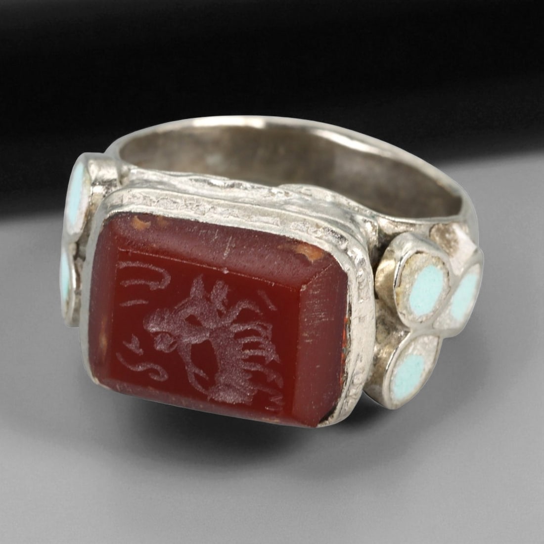 Antique Central Asian Tribal Lapis Lazuli Gilt Silver Ring, c. 19th-20th Century, US 6 (1 of 3)