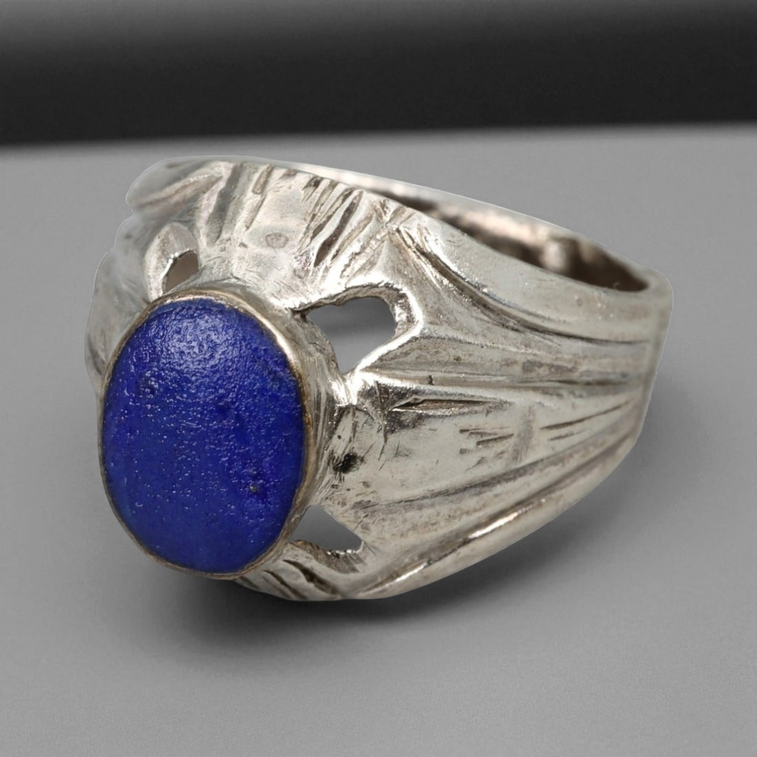 Antique Persian Lapis Lazuli Engraved Silver Ring, c. 19th-20th Century, US 7 (1 of 3)