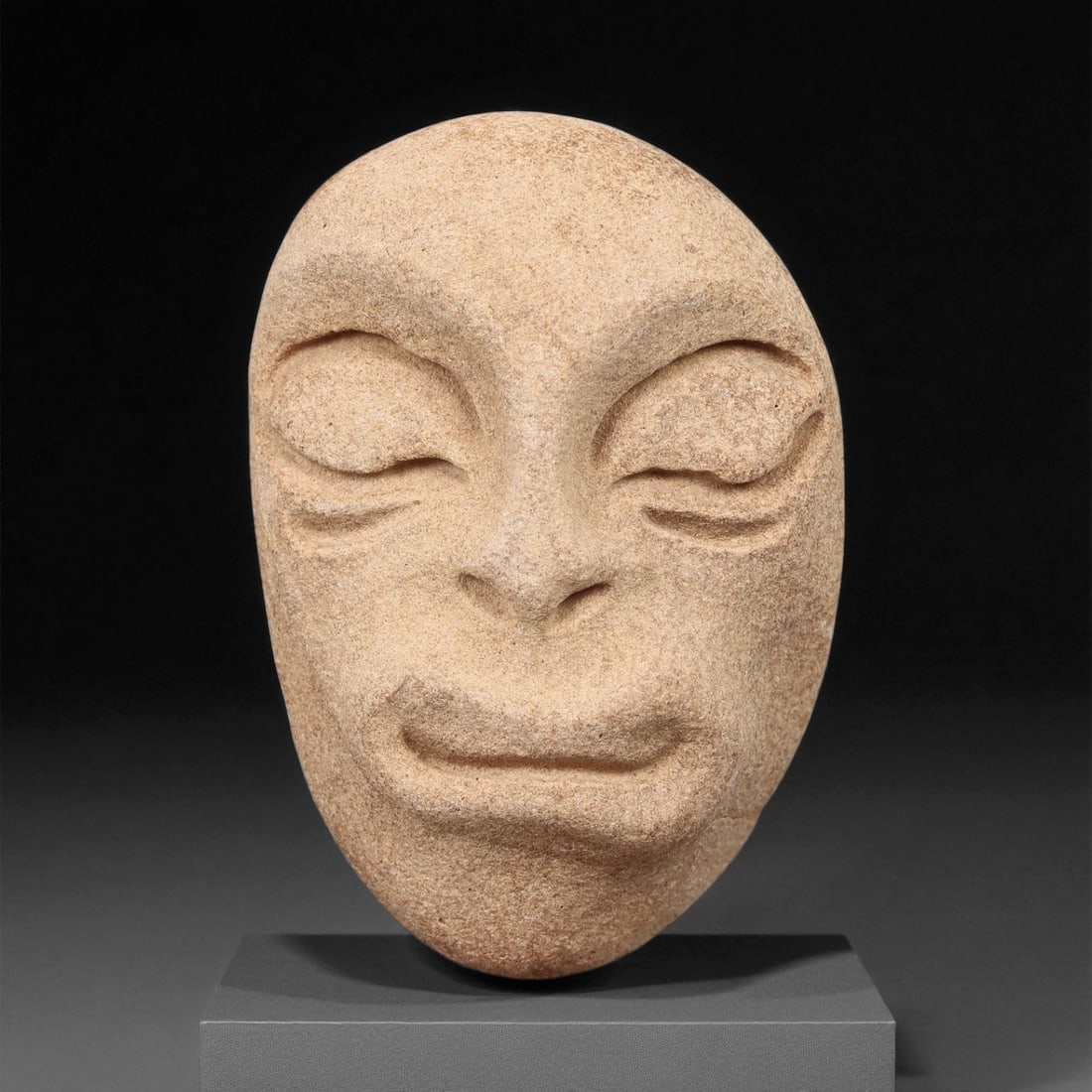 Ancient Medieval Levantine Stone Maskette Amulet, c. 9th-12th Century CE, 3.7cm (1 of 2)