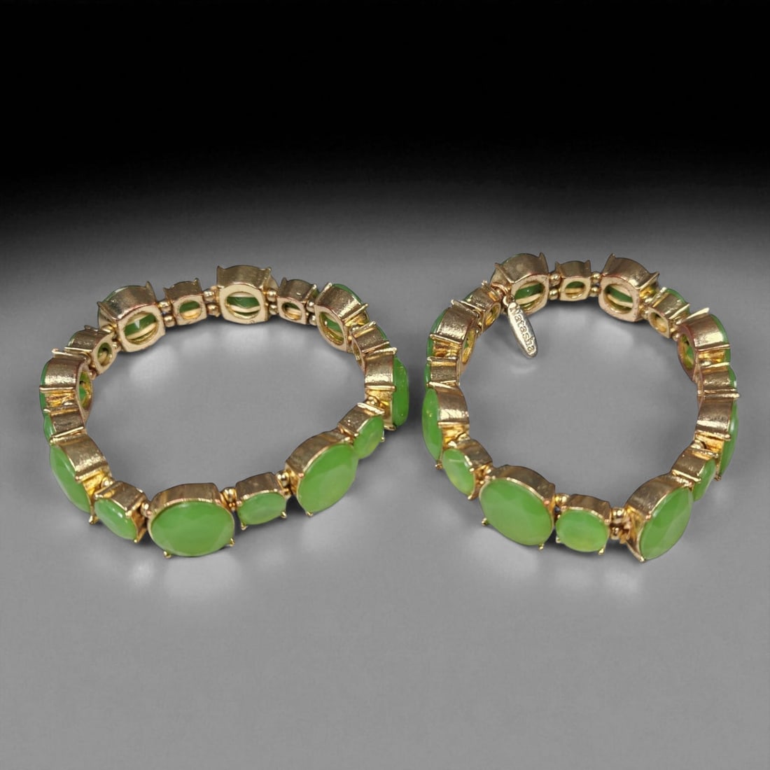 Set of Two Green and Gold Stretch Bracelets - Vintage Cabochon Design (1 of 2)