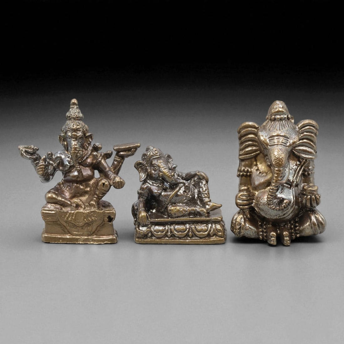 Vintage Thai Ganesha Bronze Amulet Trio, c. 20th Century, 3cm (1 of 2)