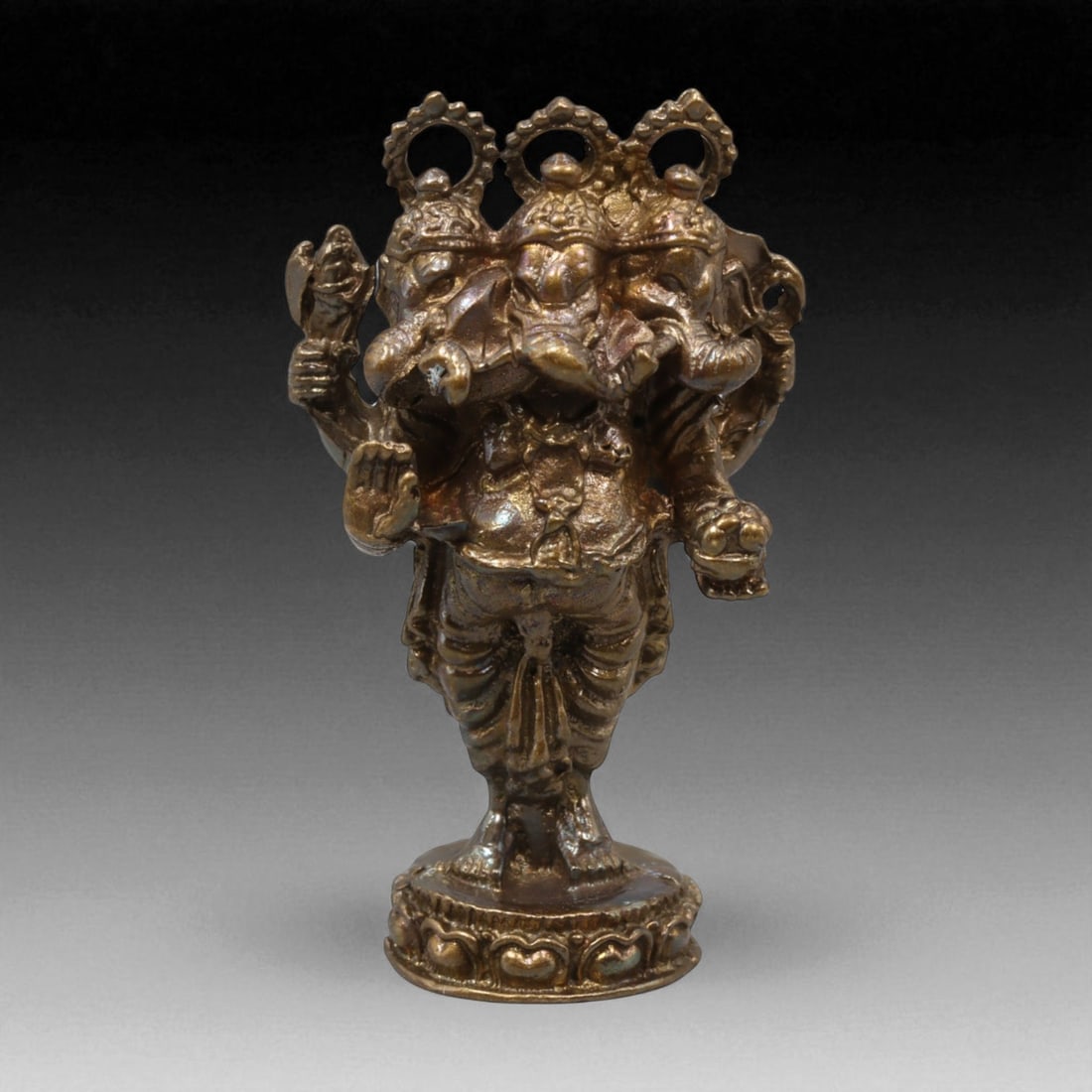 Vintage Thai Trimukha Ganesha Bronze Amulet, c. 20th Century, 3.5cm (1 of 2)