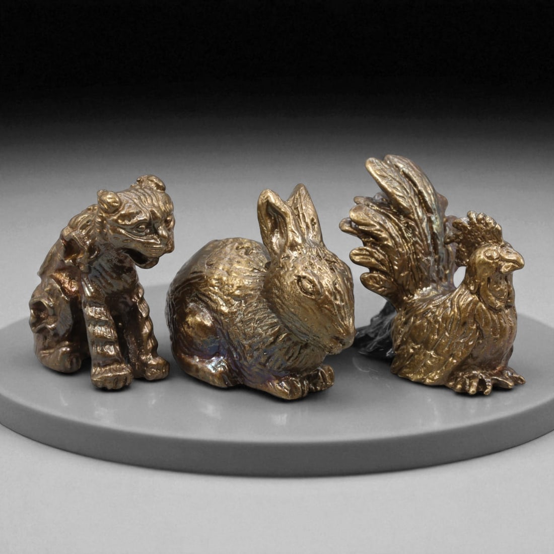 Vintage Thai Zodiac Animal Bronze Amulet Trio, c. 20th Century, 2.5cm (1 of 2)