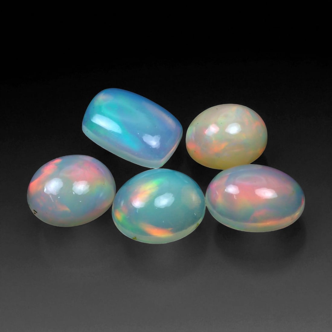 12.44 Carats Multi-Color Welo Opal Lot - Natural Ethiopian Stones: This radiant group of Welo opals displays a mesmerizing interplay of color that dances across the surface with every shift of light. Electric flashes of green, orange, and red ripple through a translu
