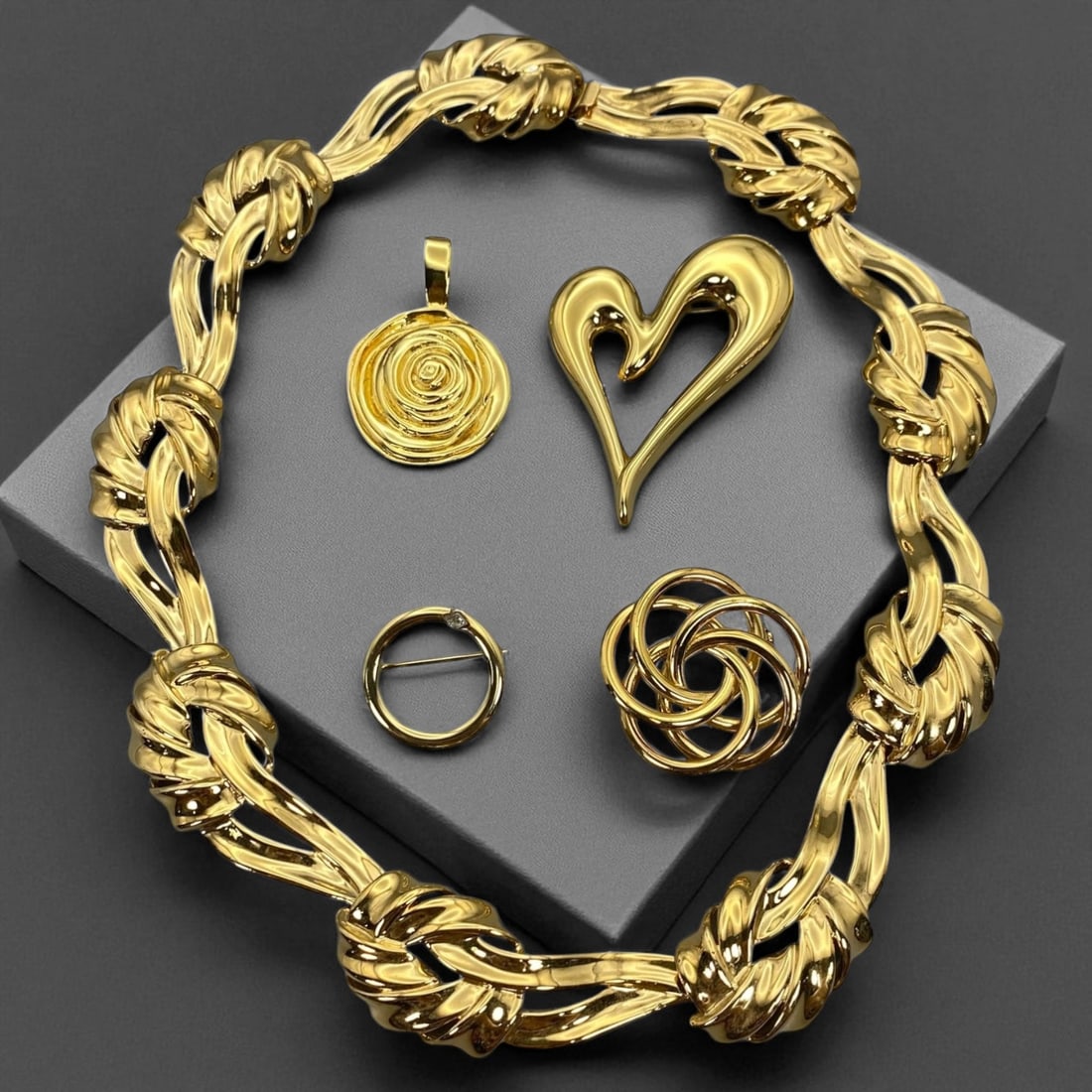 Vintage Gold-Tone Necklace with Norma Jean Signed Pendant and Three Brooches (1 of 2)