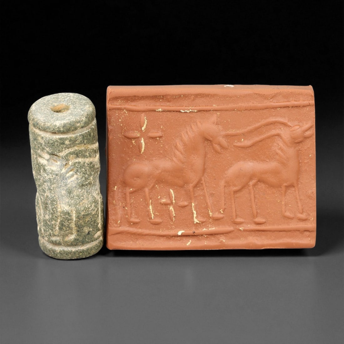 Ancient Sumerian-Babylonian Carved Cylinder Seal, c. 2nd Millennium BCE, 4.2cm (1 of 3)