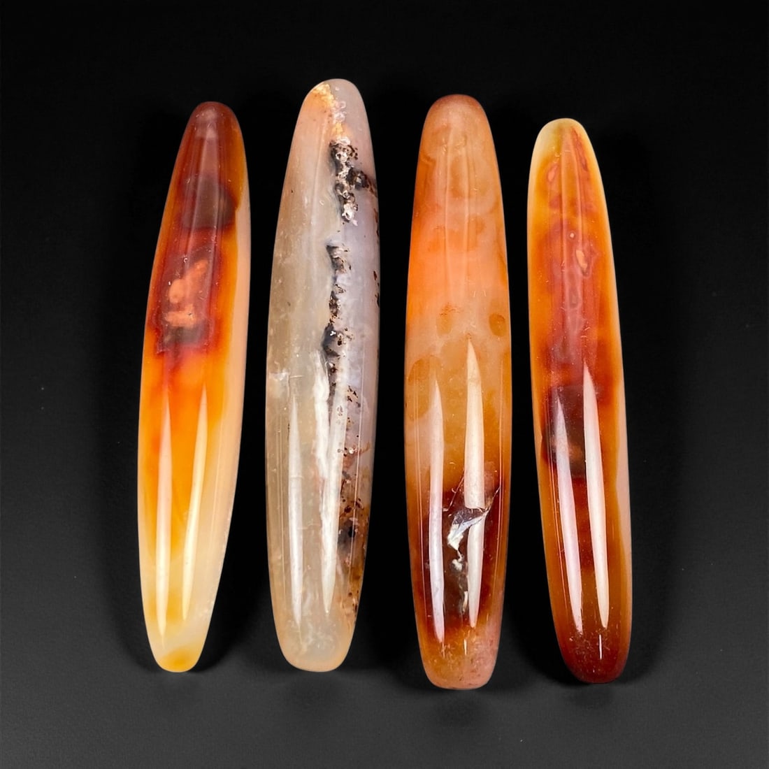 Lot of 4 Tibetan or Himalayan Buddhist Carnelian Ritual Beads, c. 19th-20th Century CE, 4.8-5.1cm (1 of 1)