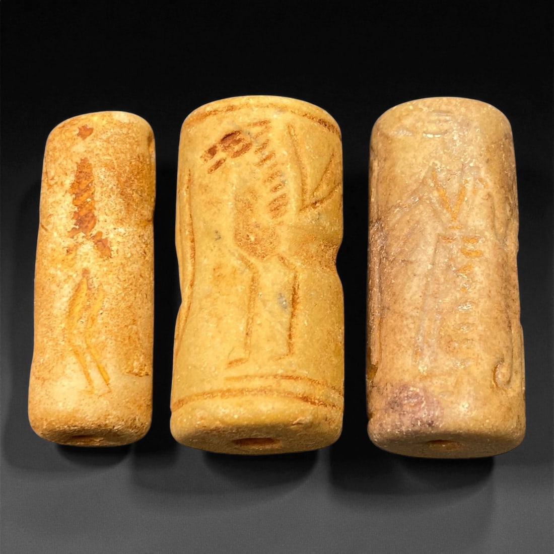 Ancient Akkadian Worship Scene Stone Cylinder Seals, c. 2300-2100 BCE, 3.8-4cm (1 of 2)