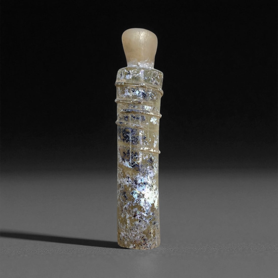 Ancient Roman Cylindrical Glass Perfume Flask, c. 1st-3rd Century CE, 8cm, 20g (1 of 2)