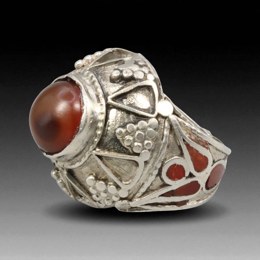 Antique Central Asian Carnelian Dome Silver Ring, c. 19th-20th Century, US 6 (1 of 2)