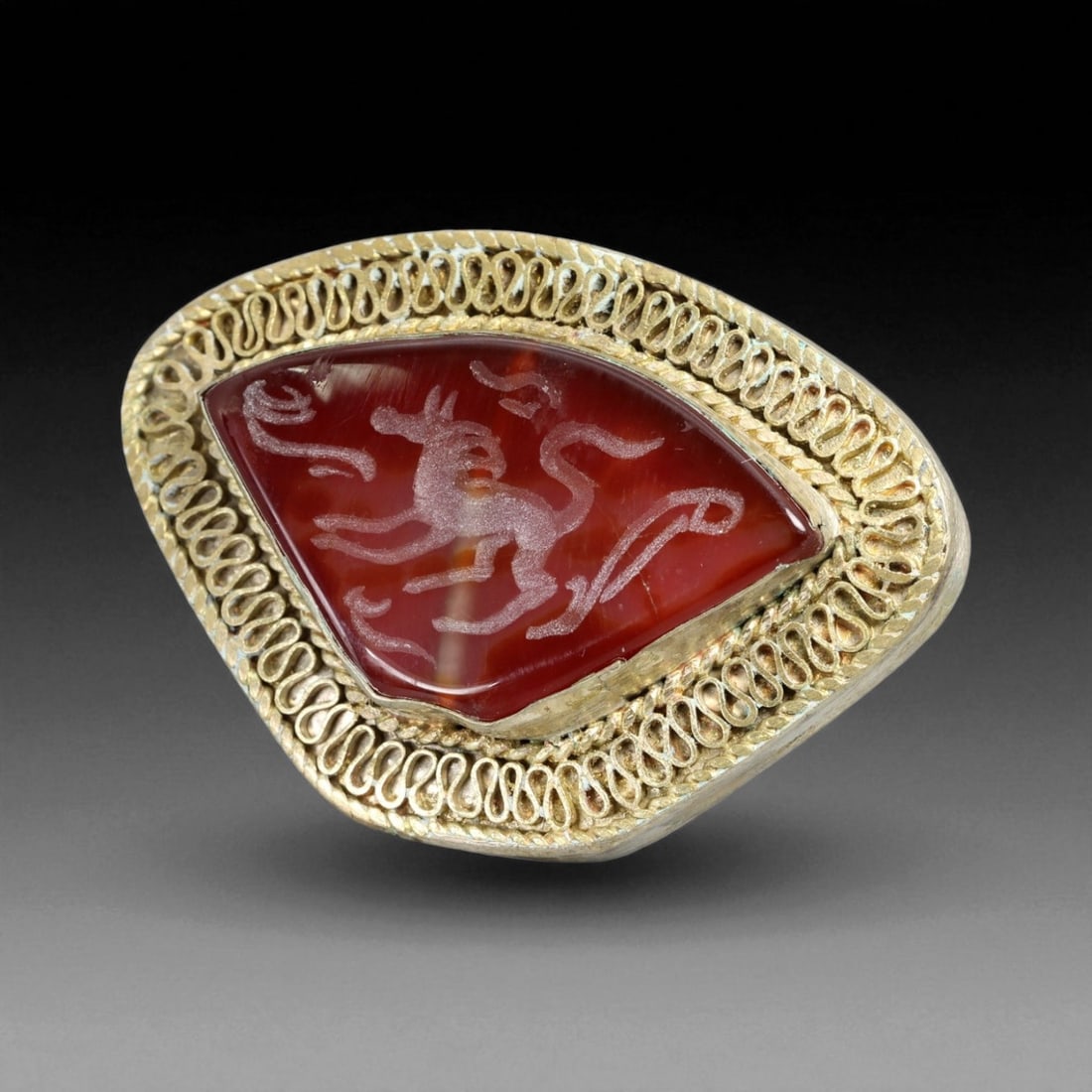 Antique Central Asian Carnelian Intaglio Tribal Silver Ring, c. 19th-20th Century, 5.4cm (1 of 2)