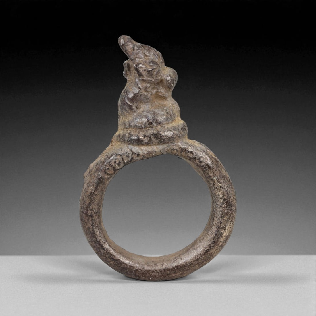 Vintage Thai Naga Serpent Protective Bronze Ring Amulet, Mid 20th Century, 41g (1 of 2)