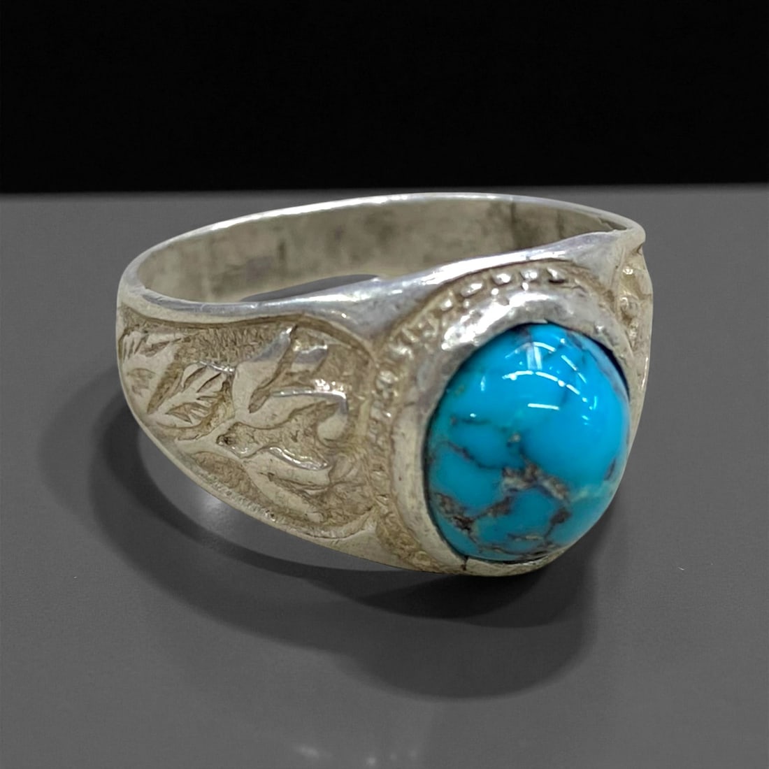 Antique Persian Turquoise Silver Ring, c. Early 20th Century, US 7, 3g (1 of 2)