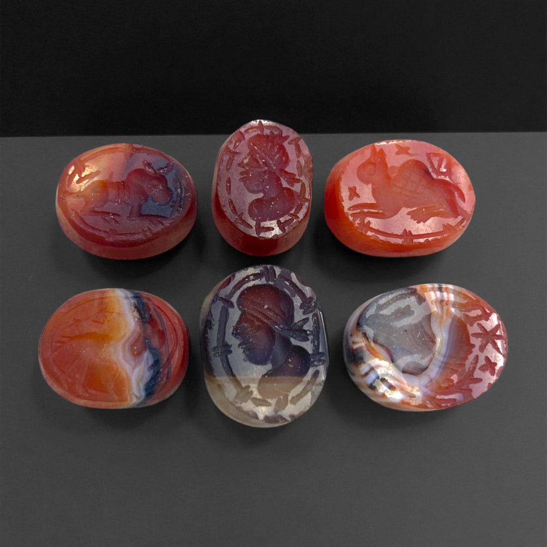 Ancient Sasanian Banded Agate and Carnelian Intaglio Seals, c. 3rd-6th Century CE, 2 cm, 20 g (1 of 1)