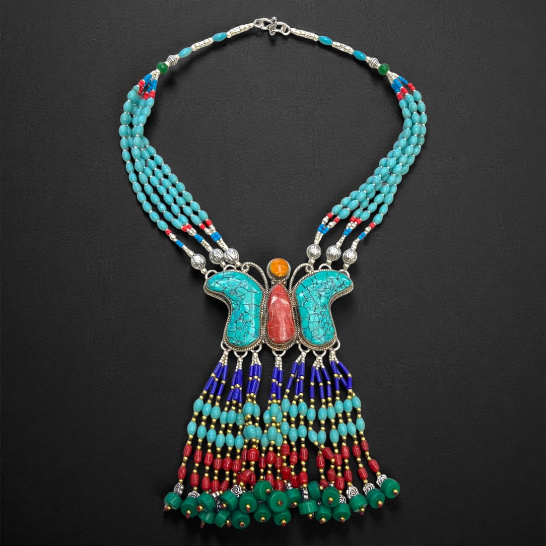 Vintage Himalayan Tribal Pendant Necklace, c. Mid-20th Century, 162g: This Vintage Himalayan Tribal Pendant Necklace embodies the enduring cultural and collectible value associated with traditional highland jewelry. Originating from the rugged mountain regions of the Hi