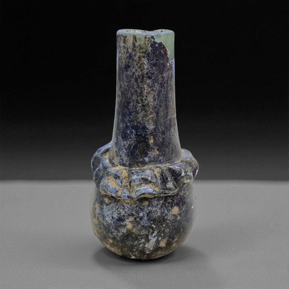 Ancient Roman Deep Blue Glass Flask, c. 1st-3rd Century CE, 8cm, 83g (1 of 2)