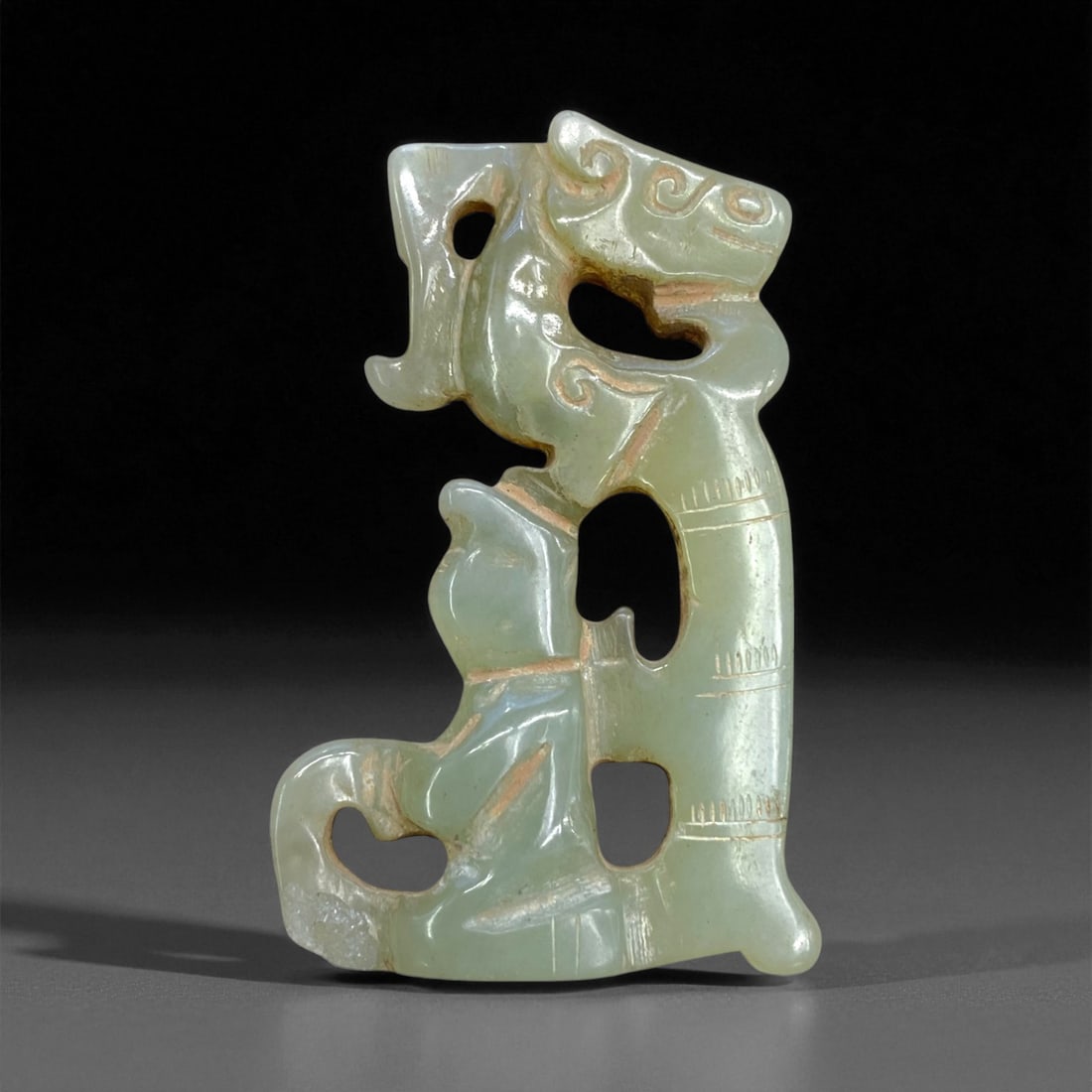 Antique Chinese Qing Dynasty Jade Dragon Form Pendant, c. 18th-19th Century, 6cm, 30g (1 of 2)