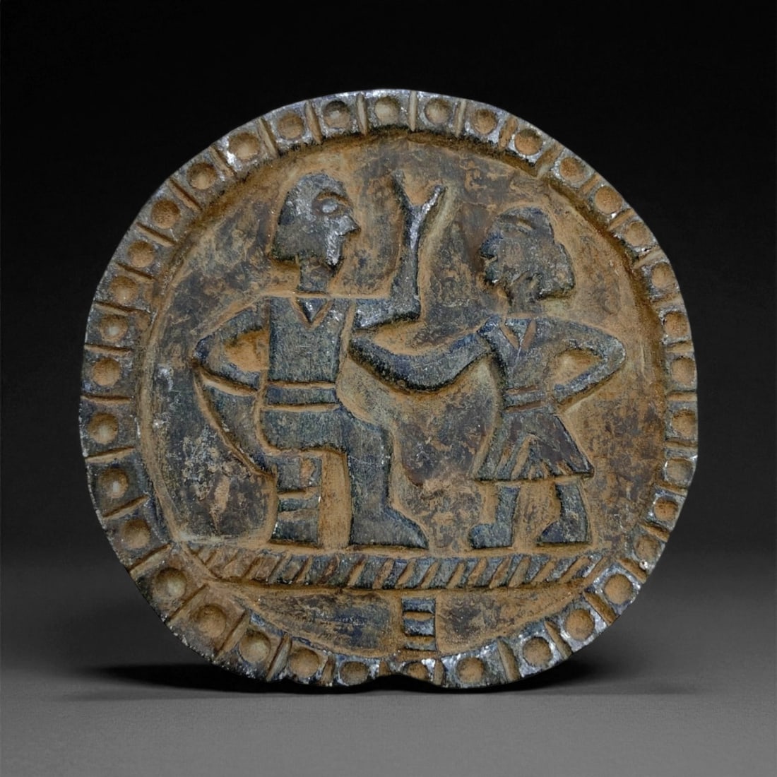 Ancient Indo-Parthian Stone Plaque with Seated and Standing Figures, c. 1st Century CE, 8cm, 110g (1 of 2)