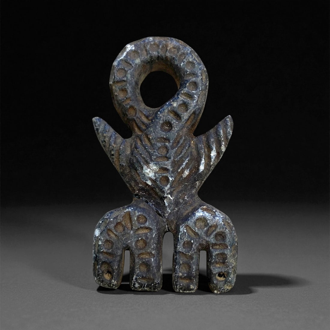 Ancient Near Eastern Steatite Scorpion Amulet, c. 2nd Millennium BCE, 6cm, 26g: This remarkable scorpion amulet, carved from dark steatite and dating to the ancient Near Eastern period (c. 2nd millennium BCE), exemplifies the mystical symbolism and intricate craftsmanship of earl