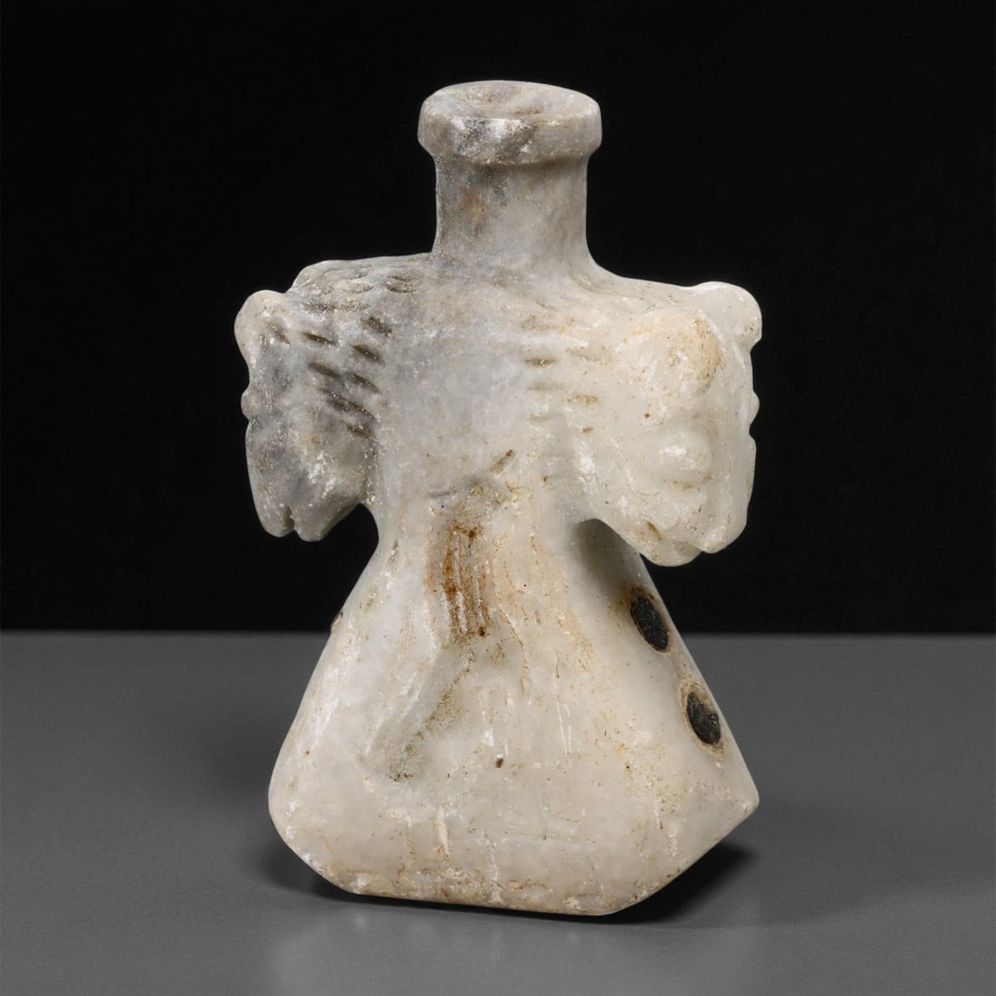 Ancient Mesopotamian Alabaster Kohl Vessel with Twin Feline Heads, c. 2nd Millennium BCE, 7cm (1 of 3)