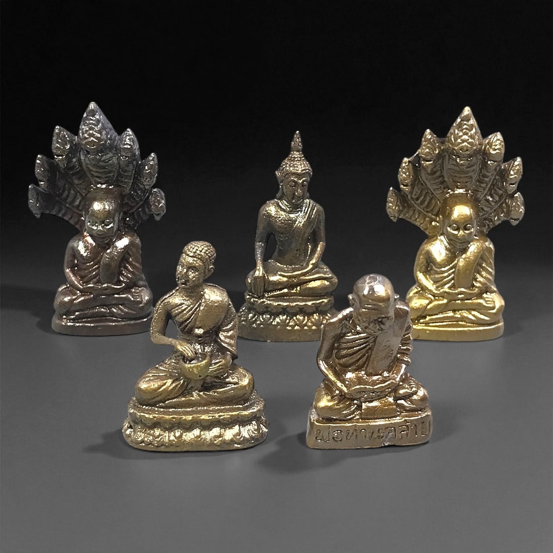 Vintage Thai Bronze Buddha and Monk Figurine Set, c. 20th Century 2.7-3.9cm (1 of 1)