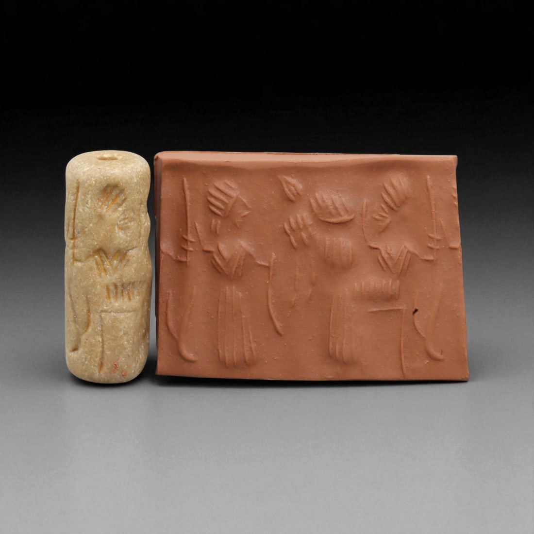 Ancient Mesopotamian Administrative Cylinder Seal, c. 2nd-1st Millennium BCE, 15g, 5E: This authentic cylinder seal from ancient Mesopotamia dates to the 2nd to 1st millennium BCE, a time when the art of carving miniature narratives on stone reached remarkable levels of refinement. Seal