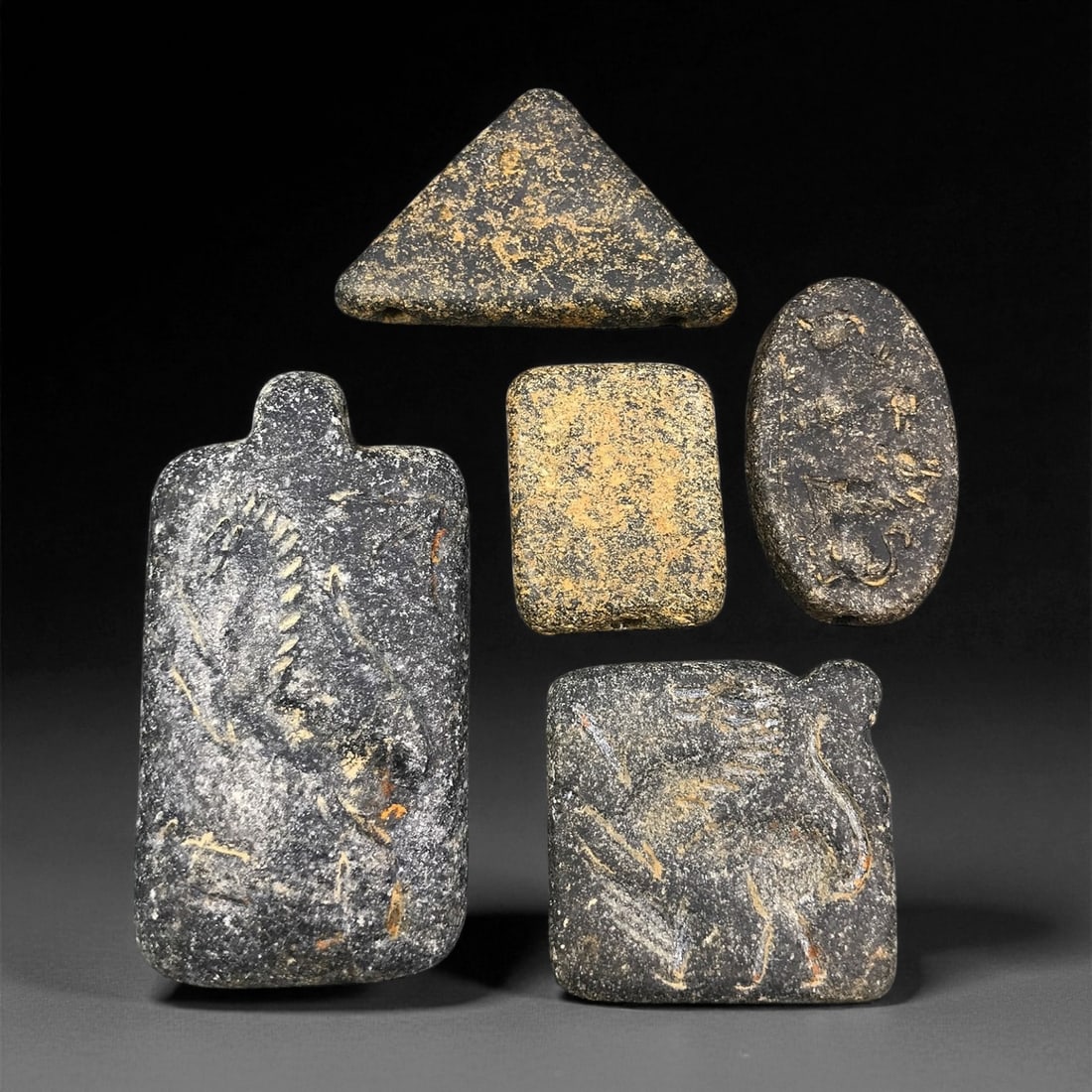 Ancient Mesopotamian Steatite Stamp Seal Bead c. 2nd-1st Mill BCE 2.5-5.5cm, 73ER: This ancient Mesopotamian steatite stamp seal bead reflects the administrative, commercial, and symbolic traditions that shaped life throughout the great city-states of the Tigris and Euphrates basin.