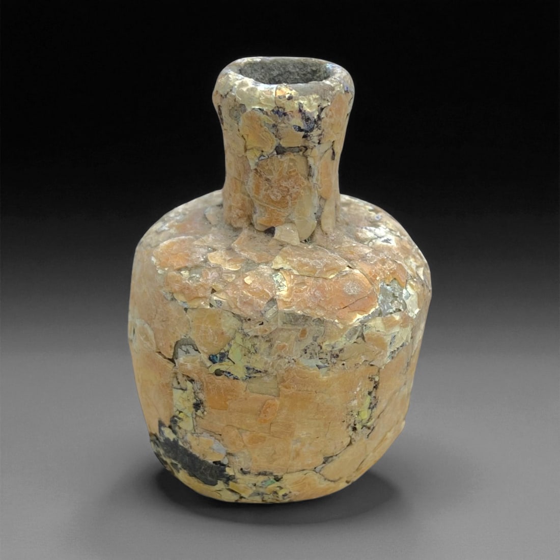 Ancient Roman Iridescent Glass Flask, c. 1st-3rd Century CE, 5.5cm, 52g, 14AA (1 of 2)