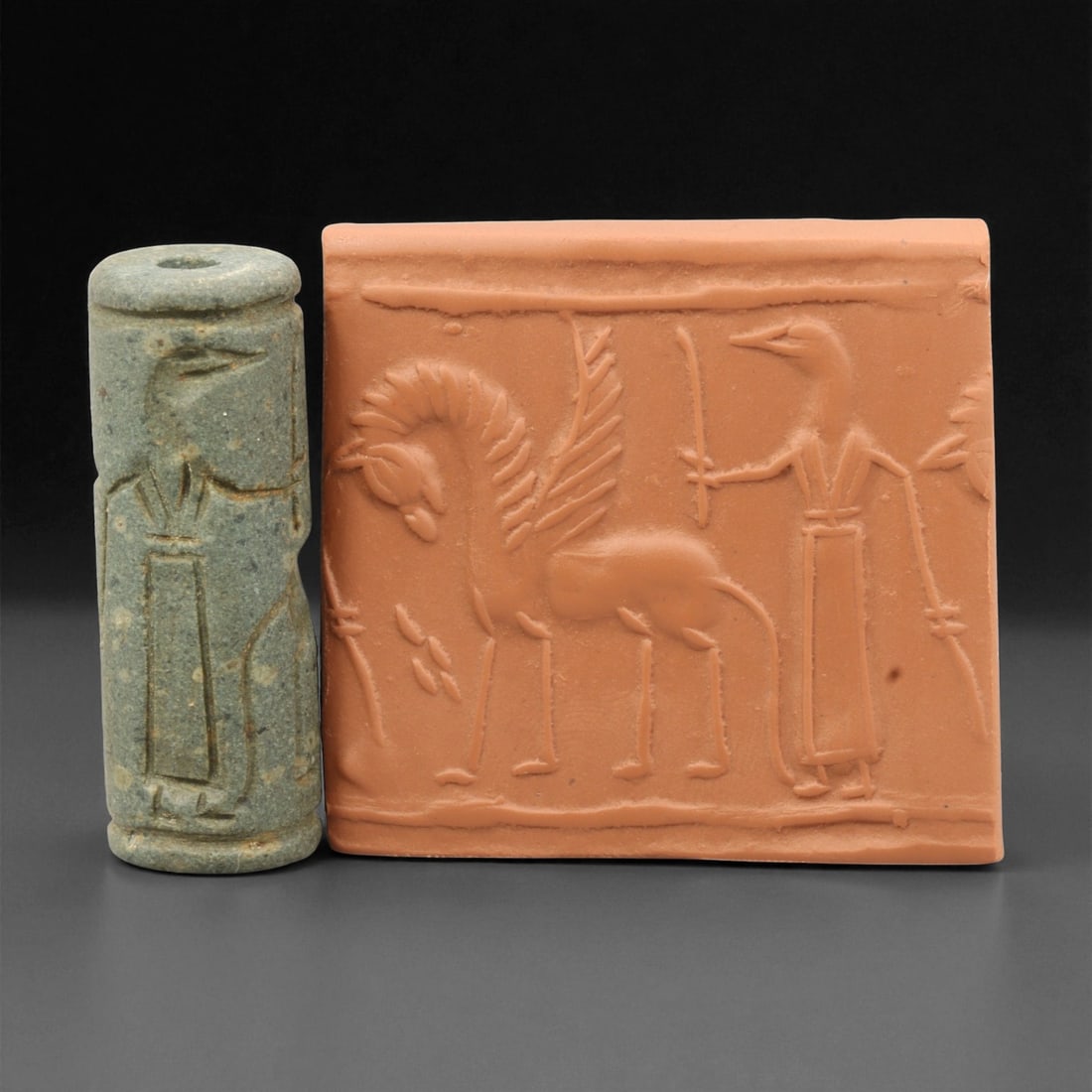 Ancient Mesopotamian Stone Cylinder Seal, c. 3rd Millennium BCE, 4.6cm, 79EJ: This finely carved cylinder seal originates from ancient Mesopotamia, dating to the 3rd millennium BCE - a period recognized as one of the earliest eras of recorded art and administration. Fashioned f