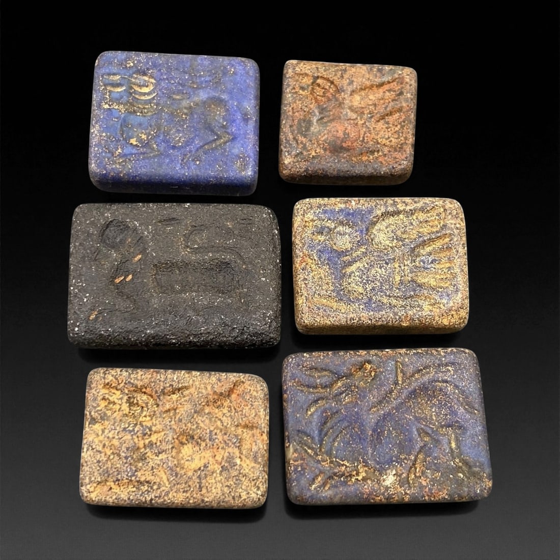 A Akkadian Lapis Lazuli Double-Convex Stamp Seal Group, c. 23rd-21st Century BCE, 1.5-2cm, 91EN (1 of 1)