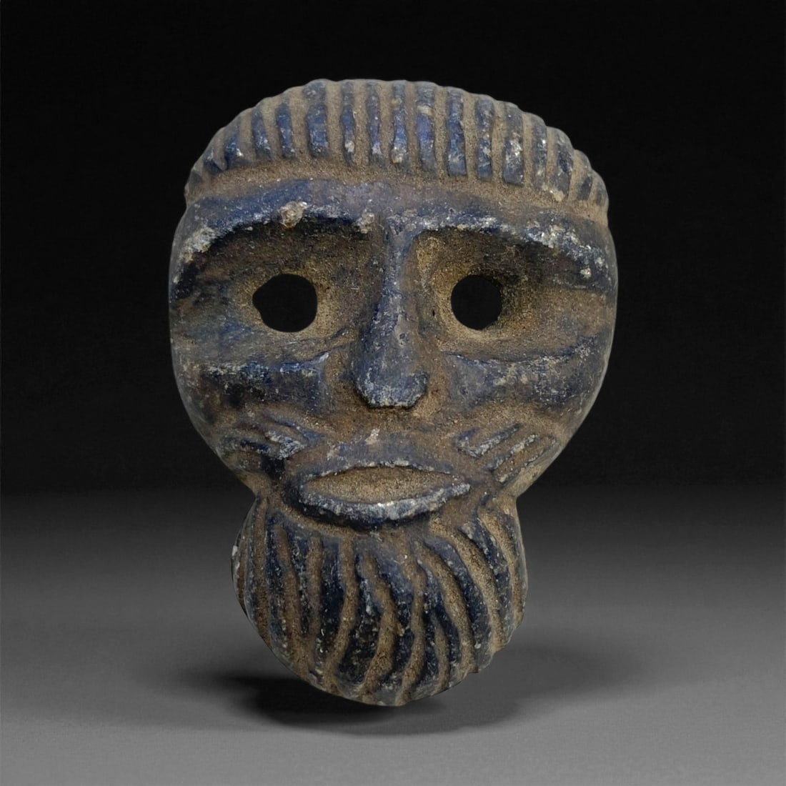 Ancient Mesopotamian Schist Mask Amulet, c. 2300-1800 BCE 5cm 20g, 10AA (1 of 2)