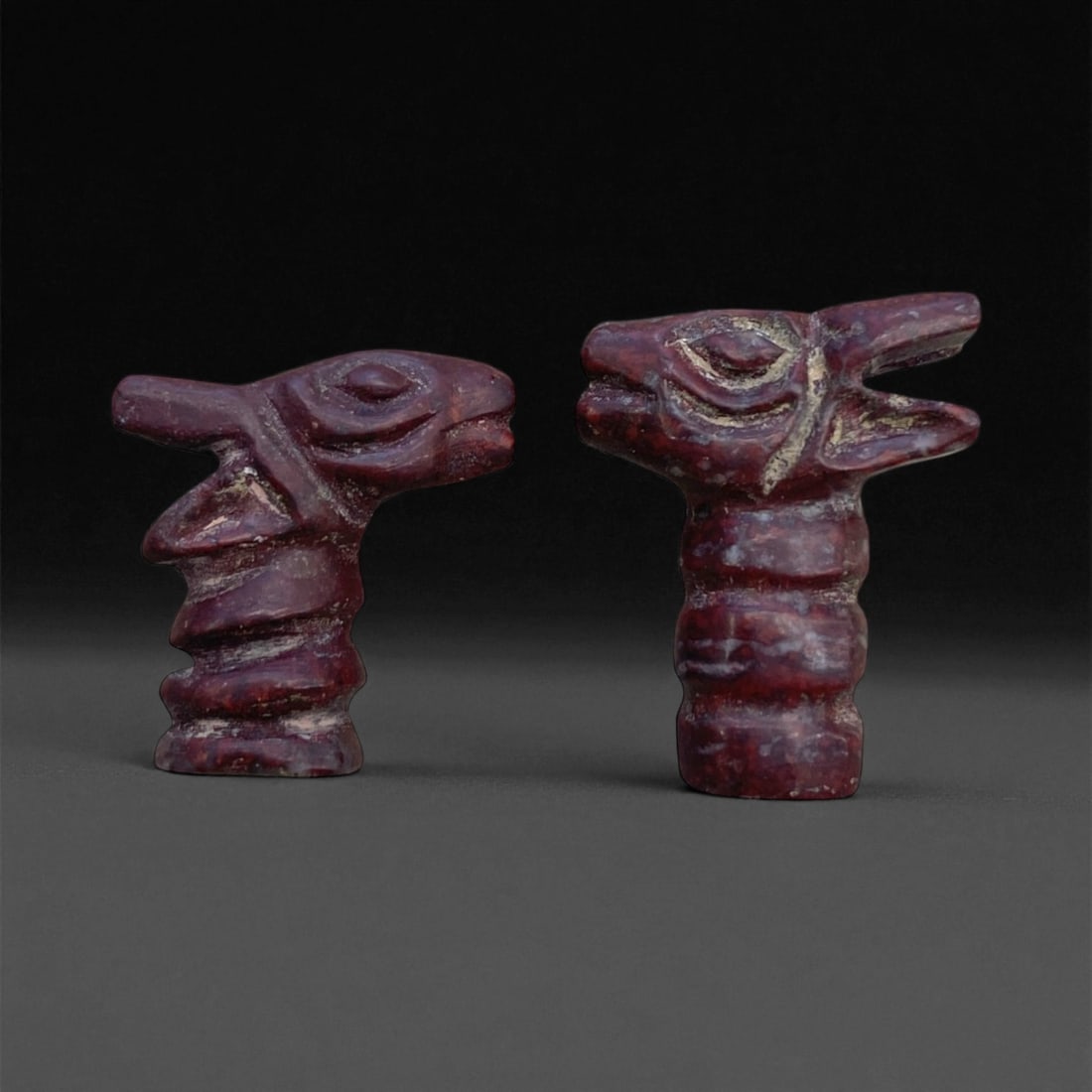Ancient Indus Valley Red Jasper Zoomorphic Effigies (Set of 2), c. 2500-1800 BCE, 2cm, 8g, 34AA (1 of 2)