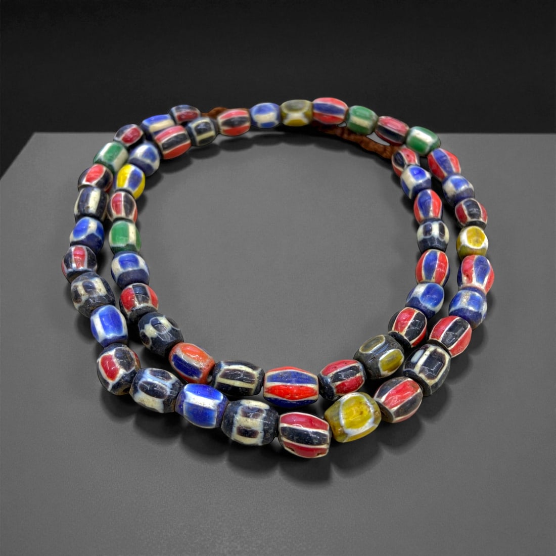 Antique Venetian Chevron Glass Bead Strand, c. 19th Century, 71g, 94DD (1 of 2)