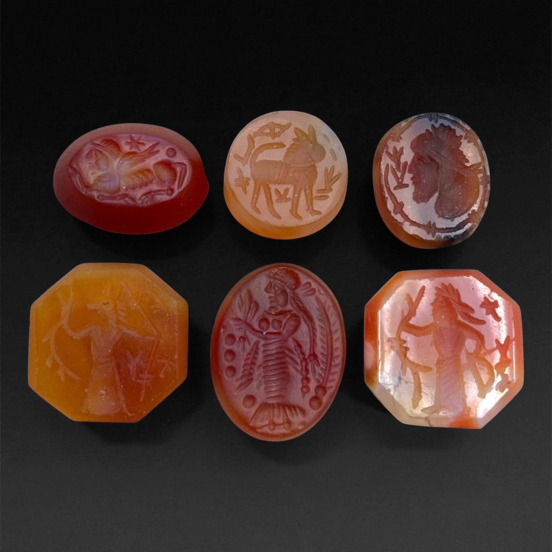 A Sasanian Carnelian and Agate Intaglio Collection, c. 4th-6th Century CE, 6pcs, 1.5-2cm, 18g, 99AA (1 of 1)