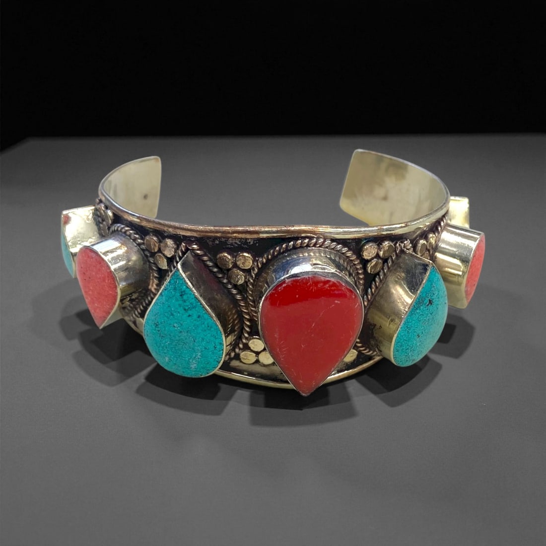Vintage Himalayan Tribal Cuff Bracelet, c. Mid-20th Century, 153g, 78DD: This substantial vintage Himalayan cuff bracelet exemplifies the cultural and collectible value long associated with traditional highland adornments. Created in the mid-20th century, pieces of this ty