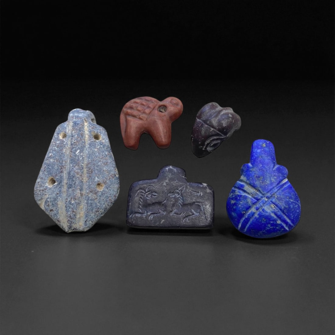 Ancient Indus Valley Carved Stone and Lapis Amulets Lot, c. 3rd-2nd Millennium BCE, 2-3cm, 19g, 53AA (1 of 1)
