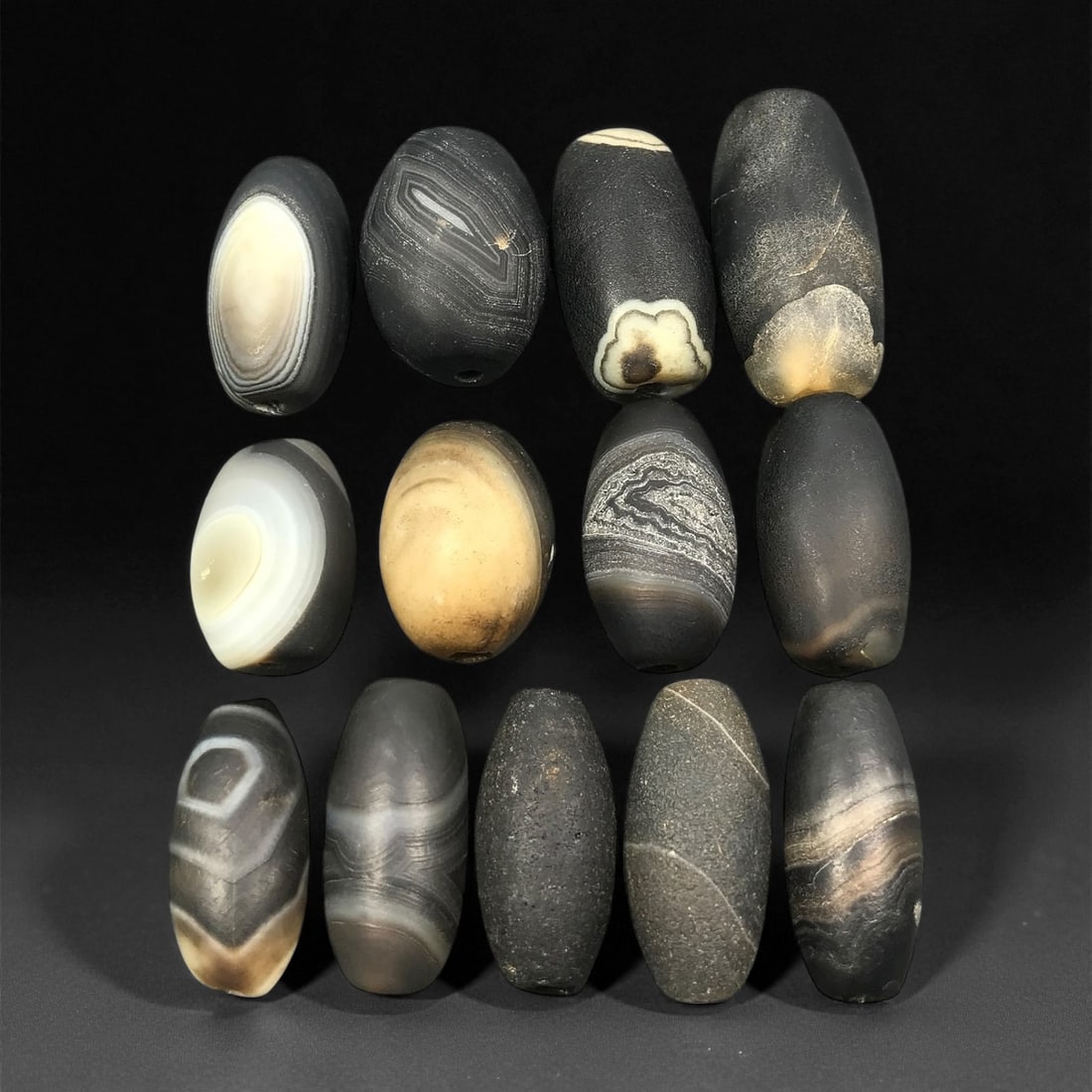 Antique Sulaimani Agate Barrel Beads c. 18th-19th Century 2.5-3.5cm, 53ER (1 of 1)