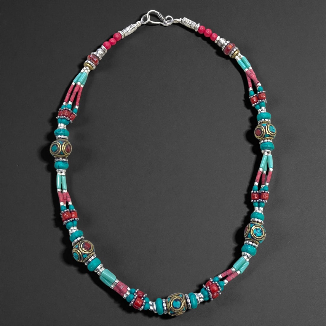 Vintage Himalayan Tribal Pendant Necklace, c. Mid-20th Century, 162g, 56DD: This Vintage Himalayan Tribal Pendant Necklace embodies the enduring cultural and collectible value associated with traditional highland jewelry. Originating from the rugged mountain regions of the Hi