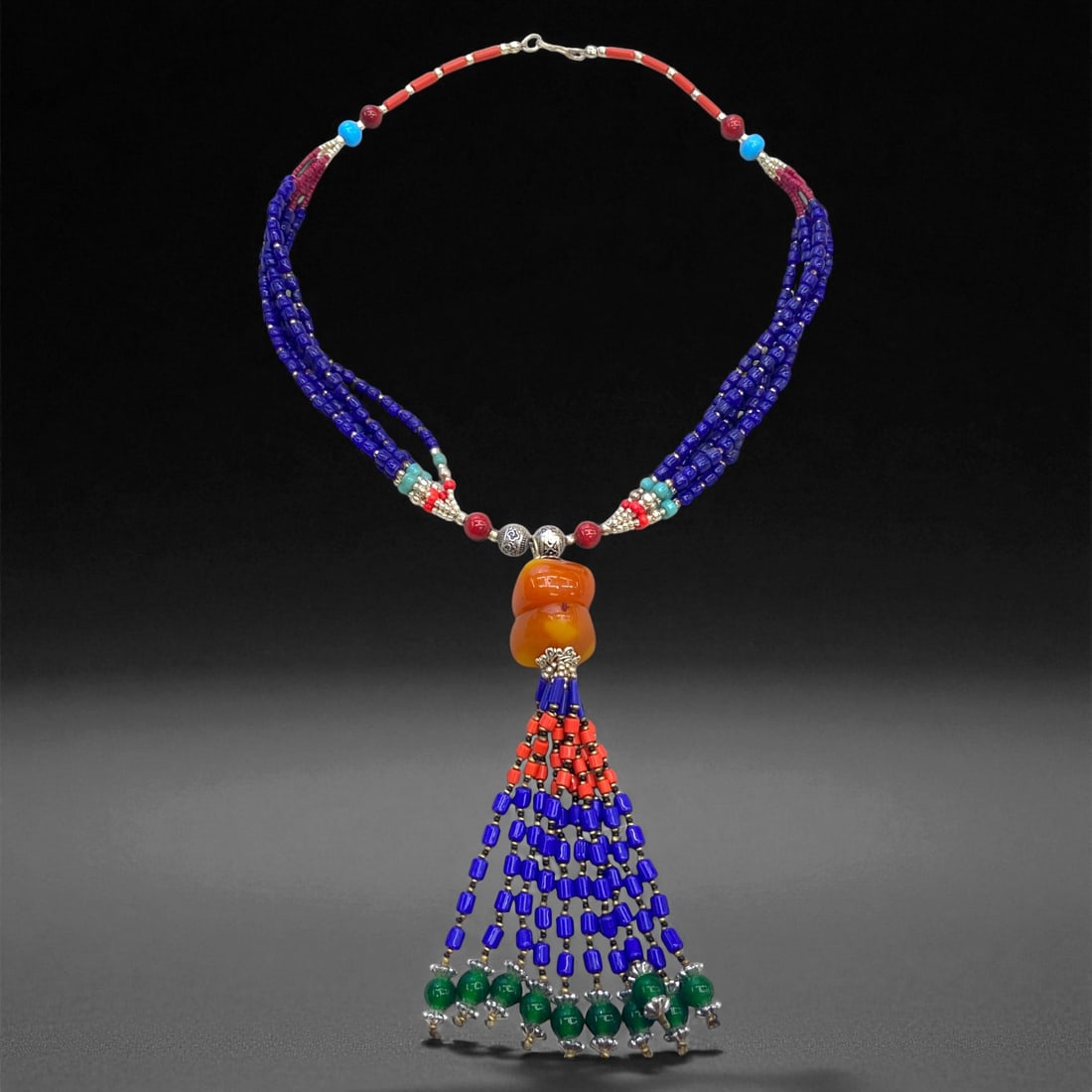 Vintage Himalayan Tribal Pendant Necklace, c. Mid-20th Century, 162g, 66DD: This Vintage Himalayan Tribal Pendant Necklace embodies the enduring cultural and collectible value associated with traditional highland jewelry. Originating from the rugged mountain regions of the Hi