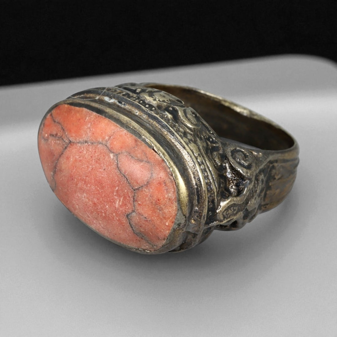 Antique Persian Pink Jasper Oval Silver Ring, c. 19th-20th Century 16g, 62N (1 of 3)