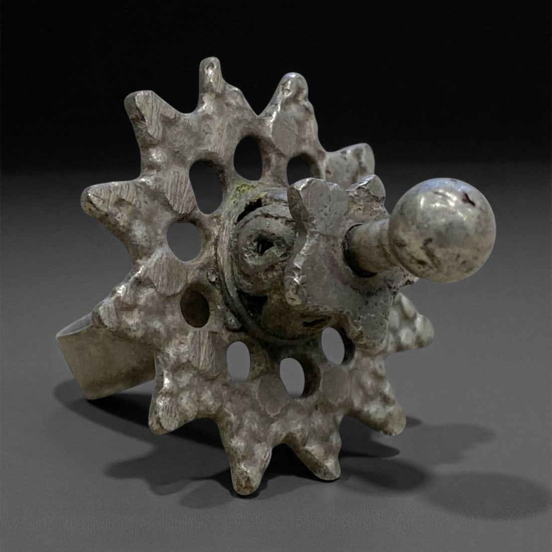 Antique Balkan Silver Starburst Talisman Ring, c. 18th-19th Century, US 6 9g, 90BB (1 of 2)