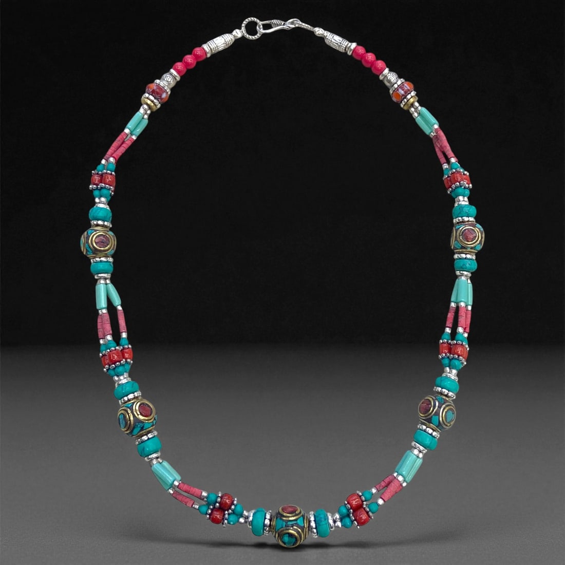 Vintage Himalayan Tribal Pendant Necklace, c. Mid-20th Century, 162g, 64DD: This Vintage Himalayan Tribal Pendant Necklace embodies the enduring cultural and collectible value associated with traditional highland jewelry. Originating from the rugged mountain regions of the Hi
