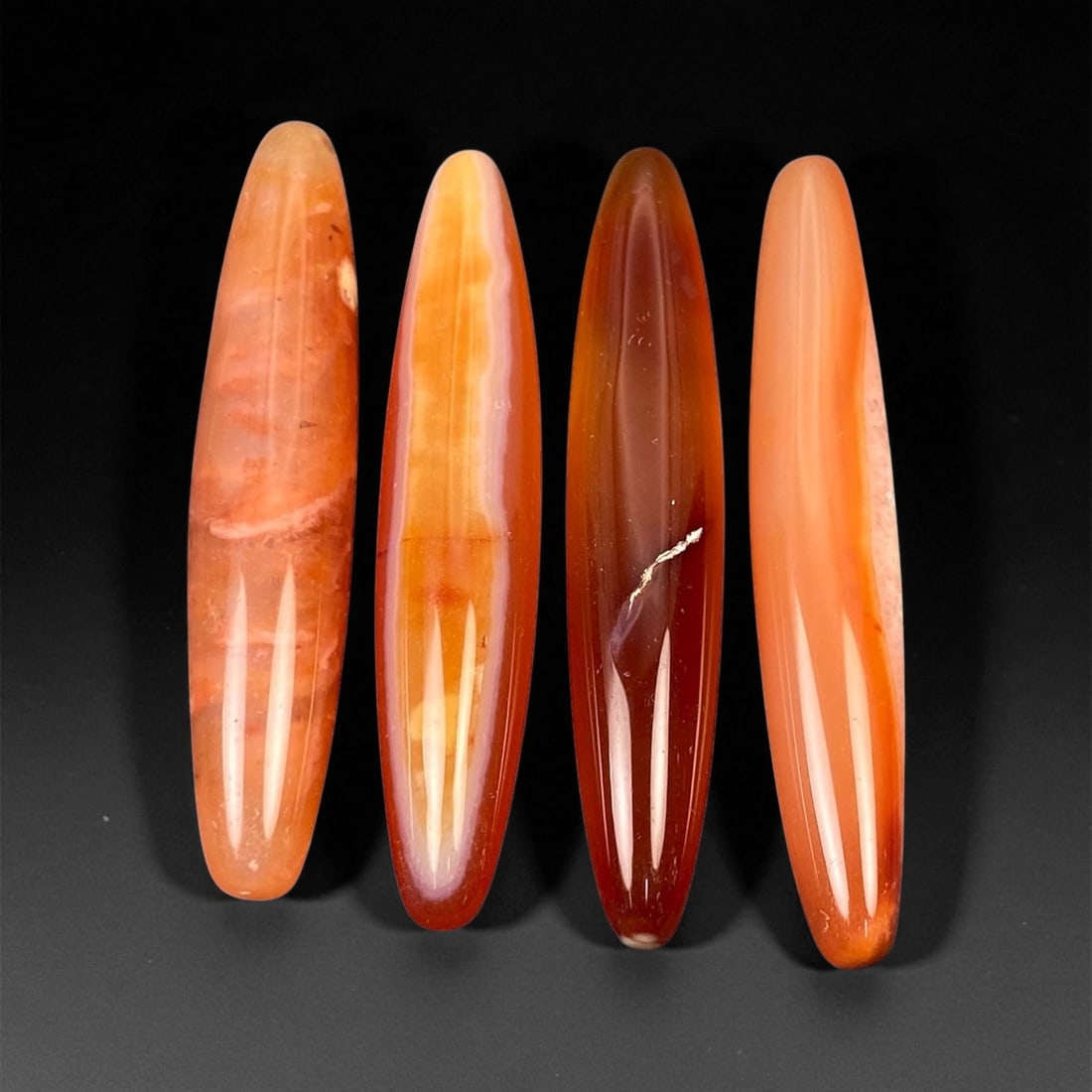 Lot of 4 Tibetan or Himalayan Buddhist Carnelian Ritual Beads, c. 19th-20th Century CE, 5.1cm, 1EH (1 of 1)