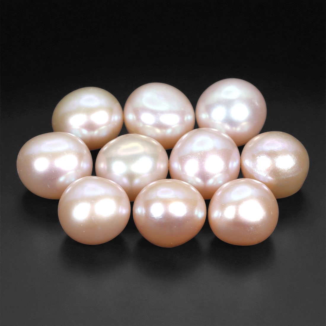 7.4 Grams Blush Pink Round Pearl Lot - Natural 8.5 mm Freshwater Pearls, 13XB: This refined lot includes round freshwater pearls, each measuring approximately 8.5 mm with luminous blush pink overtones and soft creamy body color. Their high luster, smooth surface quality, and gen