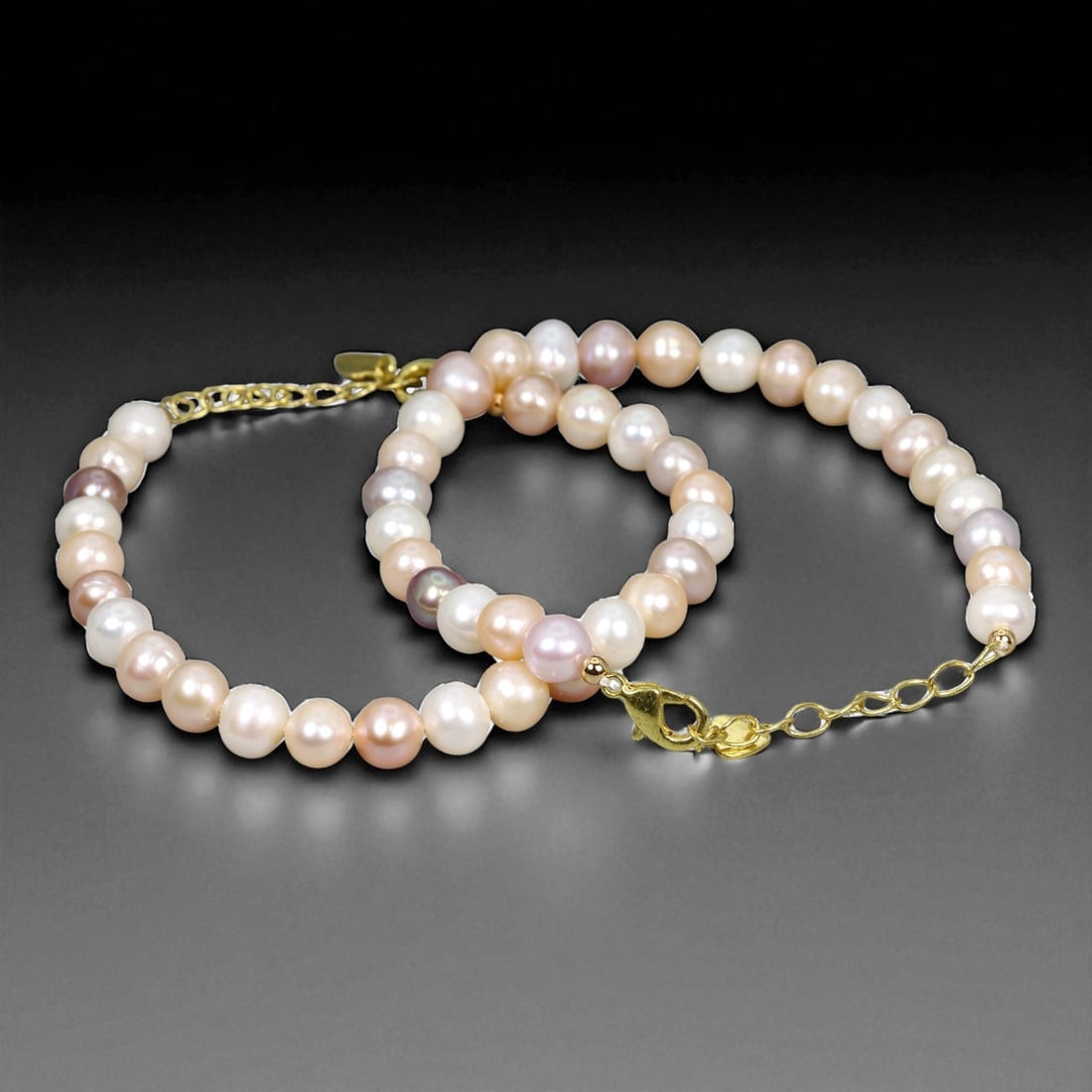Natural Freshwater Pearl Bracelets with Gold Findings - Pastel Luster Selection 7 cm, 55WC (1 of 1)