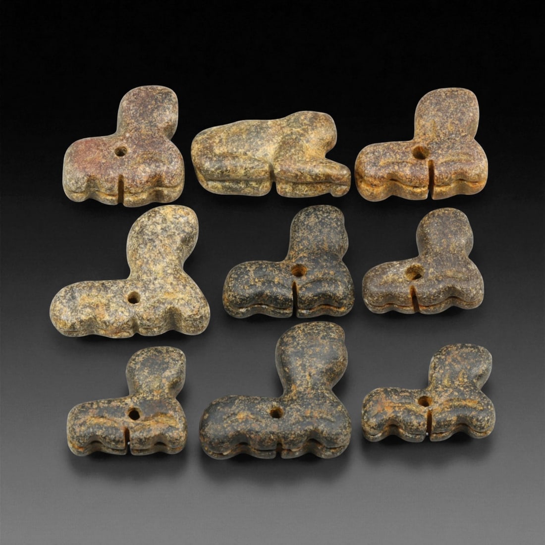 Ancient Indus Valley Steatite Feline Amulets, c. 2500-2000 BCE, 1.9-2.5cm, 17EP: These rare amulets, carved from fine-grained steatite, originate from the Indus Valley Civilization, a flourishing Bronze Age culture renowned for its artistry and spiritual symbolism. Dated to approx