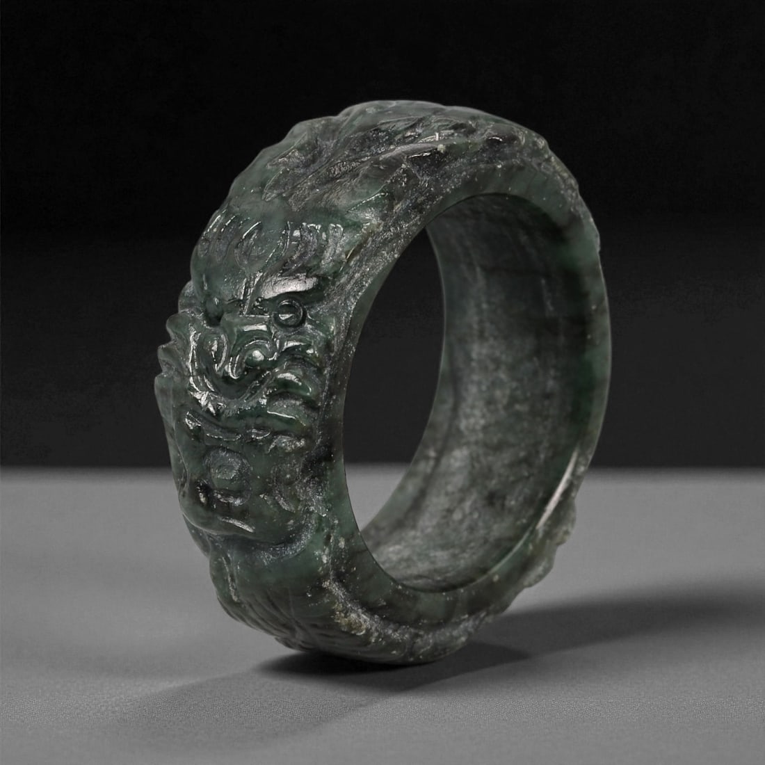 A Chinese Jade Carved Ring with Dragon Motif, 20th Century, 6XB (1 of 2)