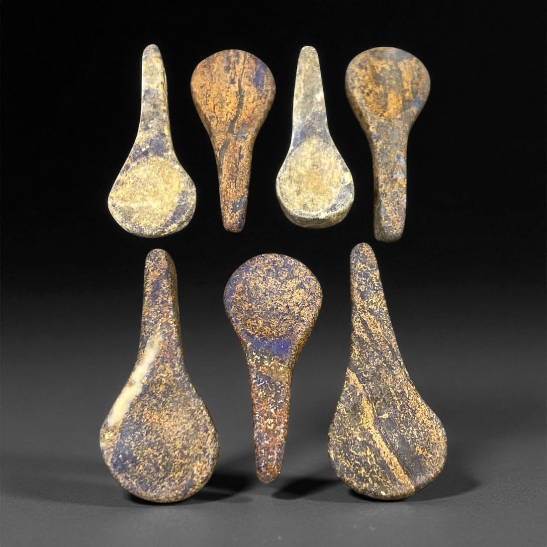 Ancient Akkadian Lapis Spoon Amulets, c. 2300-2100 BCE, 7pcs, 2.4-2.6cm, 86EQ (1 of 2)